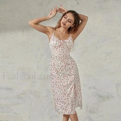 Floral Bustier Slit Midi Dress