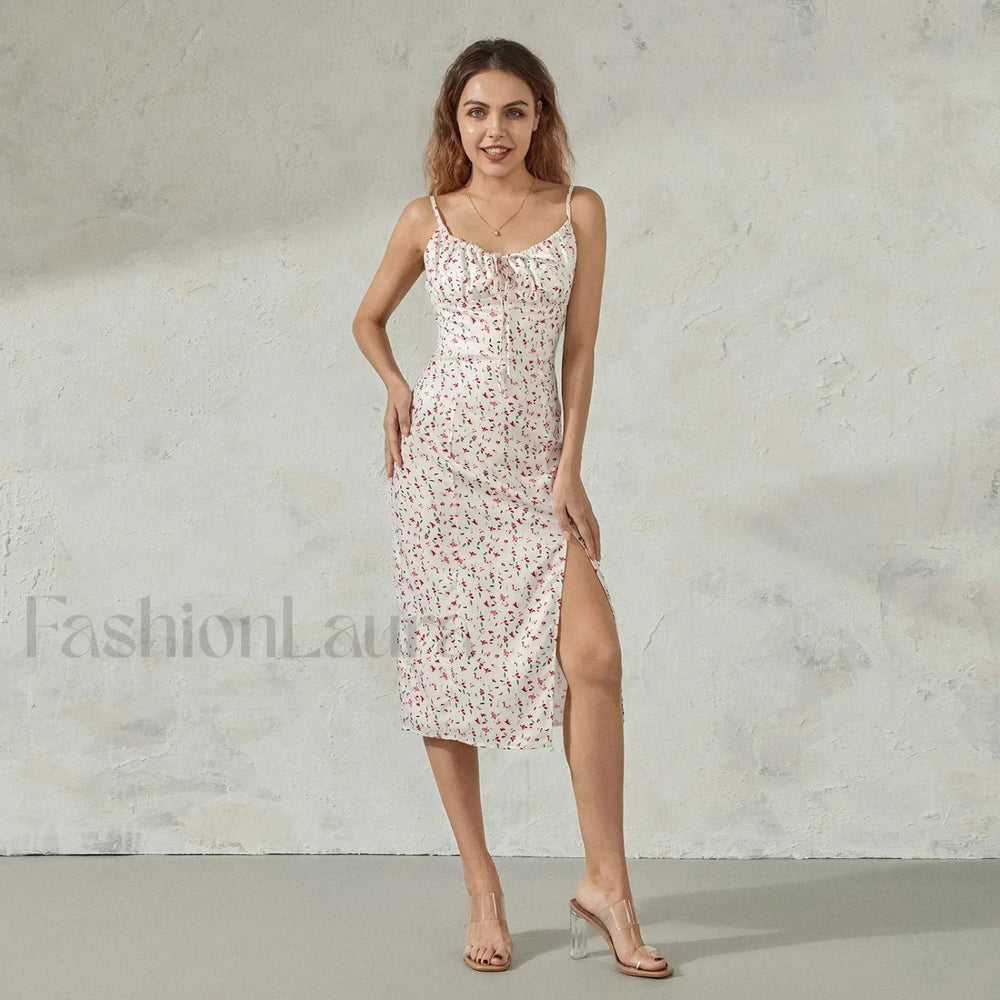 Floral Bustier Slit Midi Dress MULTI / S