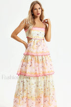 Floral Cami Tiered Charming Ruffle Hem Dress