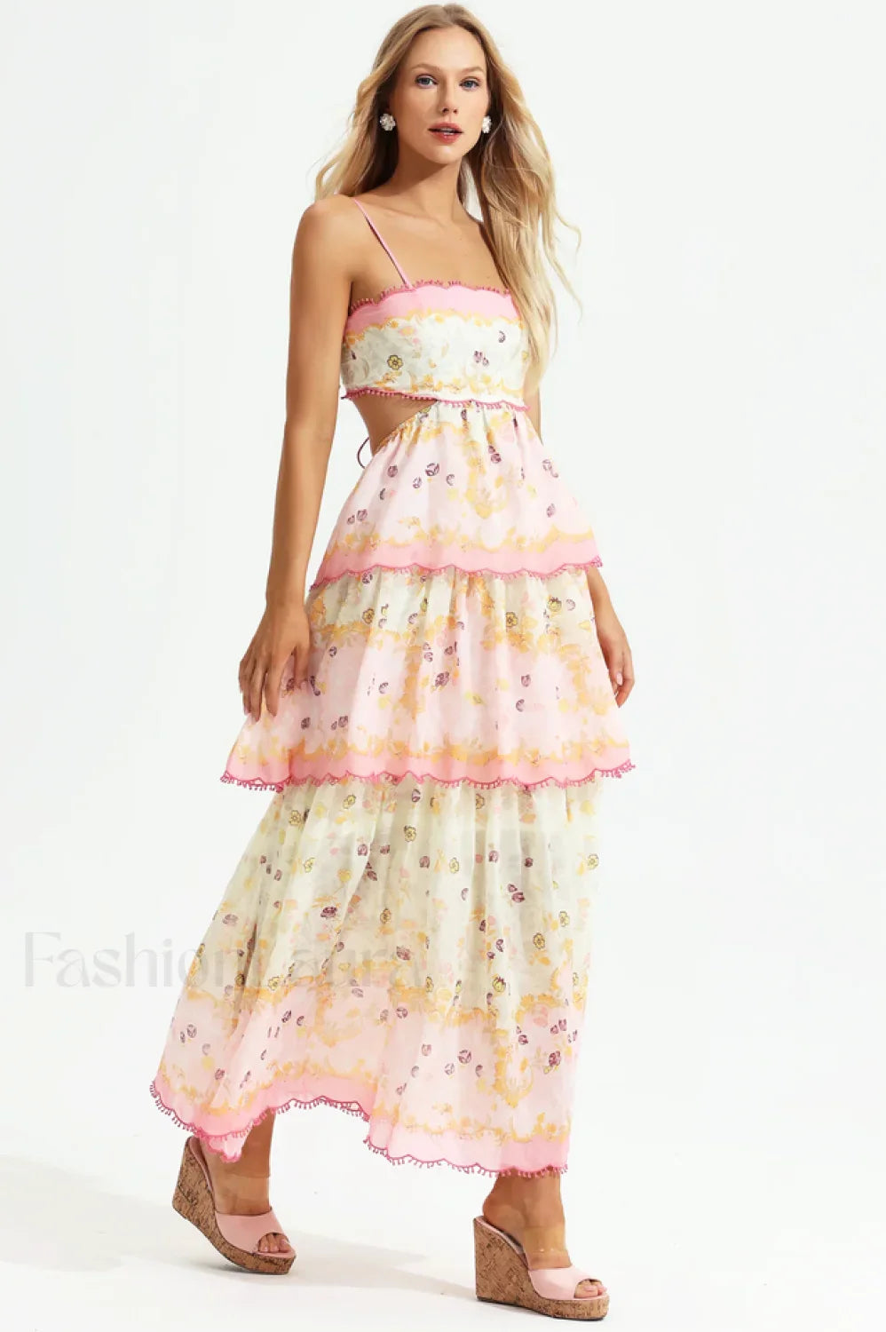 Floral Cami Tiered Charming Ruffle Hem Dress