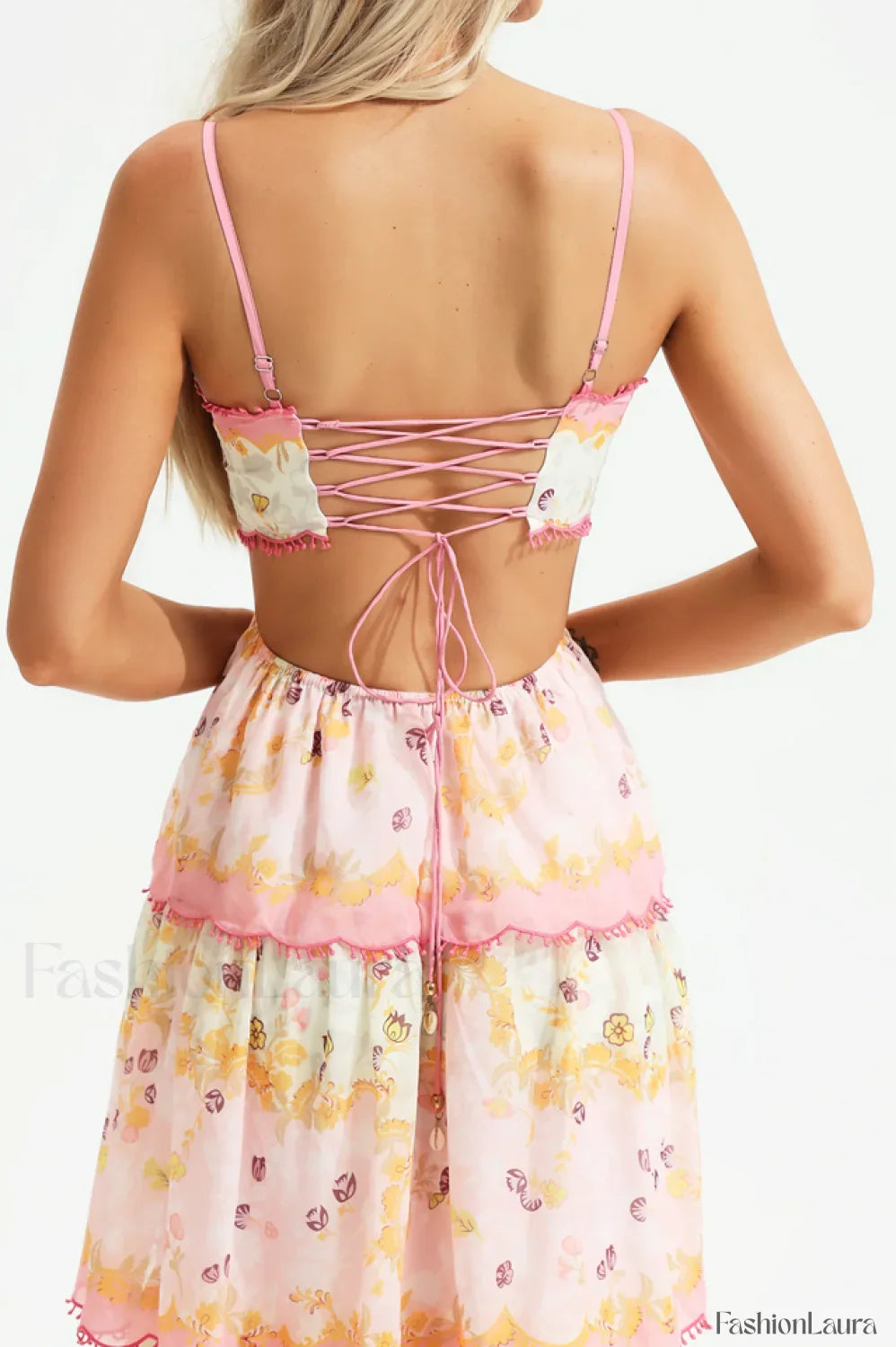 Floral Cami Tiered Charming Ruffle Hem Dress