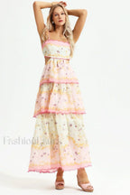 Floral Cami Tiered Charming Ruffle Hem Dress