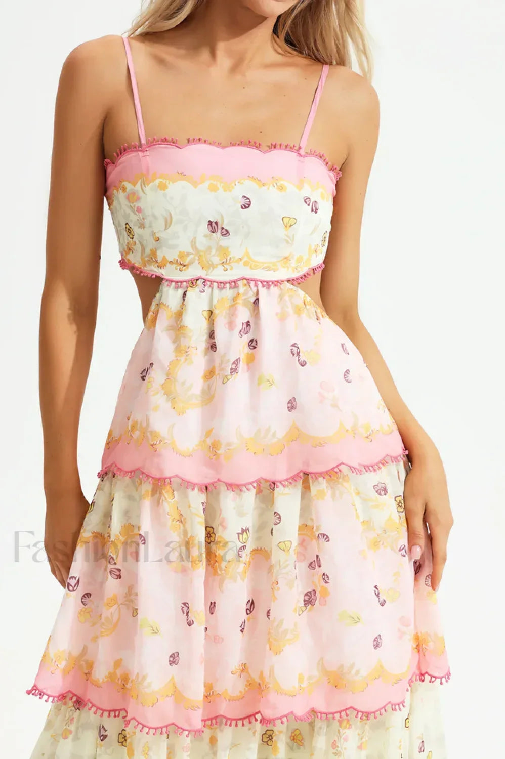 Floral Cami Tiered Charming Ruffle Hem Dress