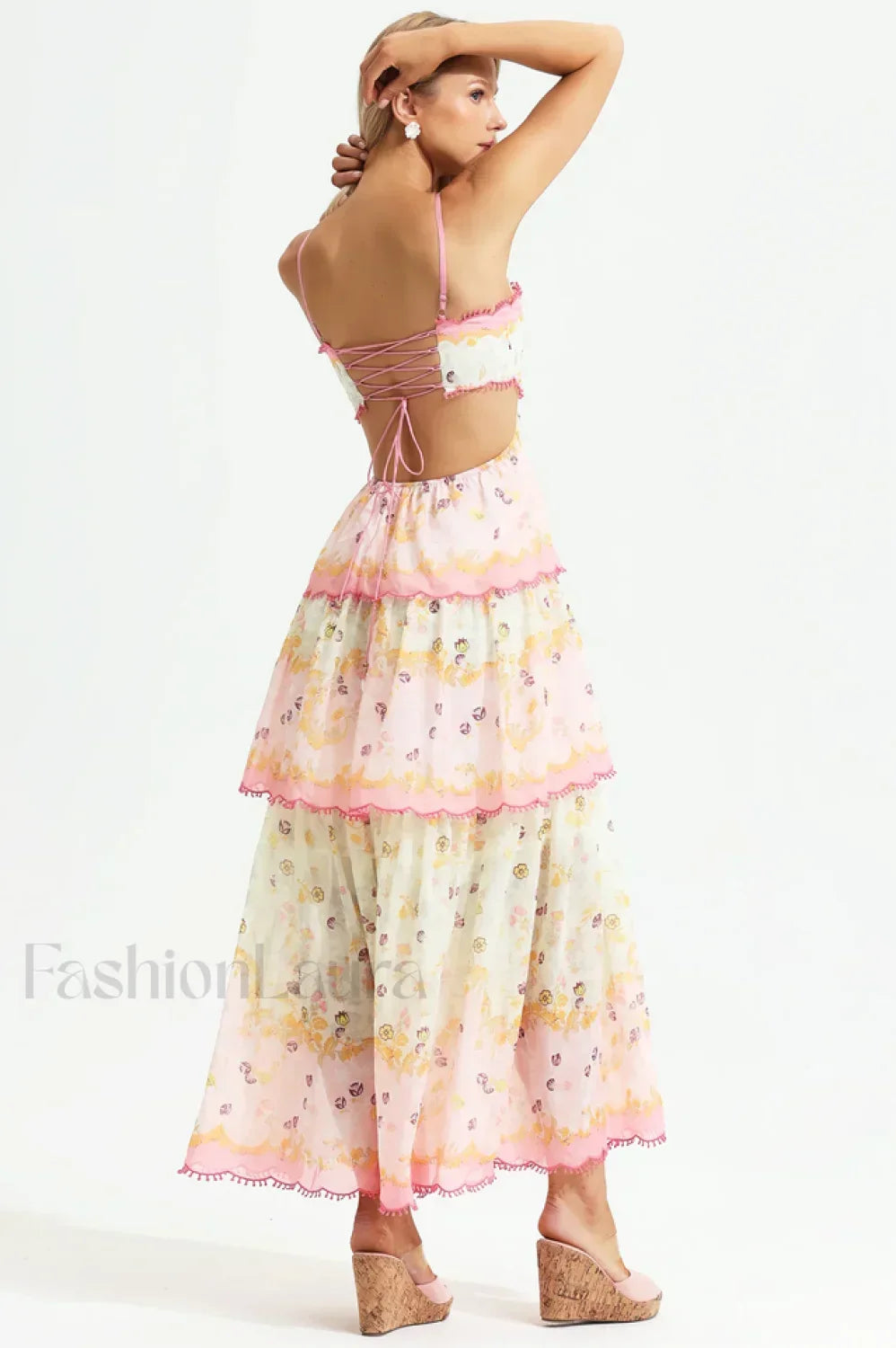 Floral Cami Tiered Charming Ruffle Hem Dress