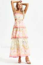 Floral Cami Tiered Charming Ruffle Hem Dress