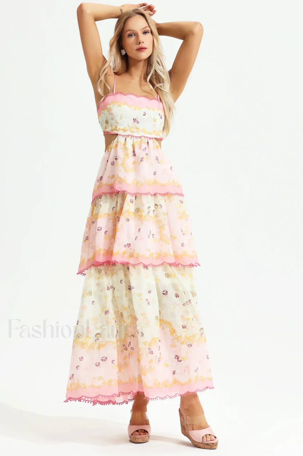 Floral Cami Tiered Charming Ruffle Hem Dress