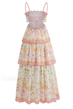 Floral Cami Tiered Charming Ruffle Hem Dress