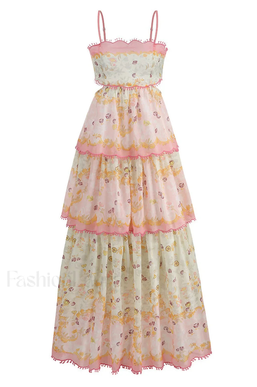 Floral Cami Tiered Charming Ruffle Hem Dress S / Pink