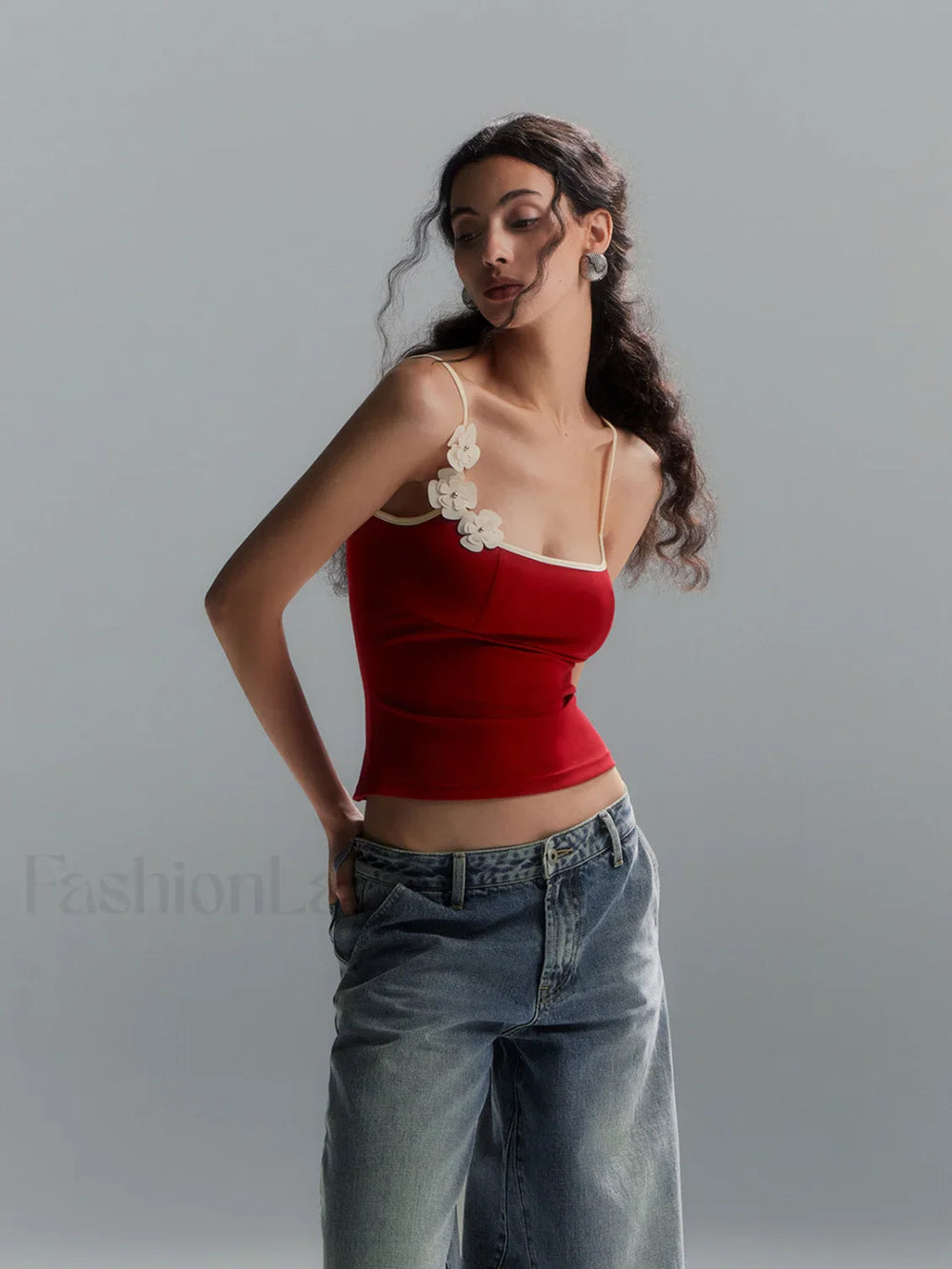 Floral Contrast Trim Bodycon Cami Top Tank Tops & Camis