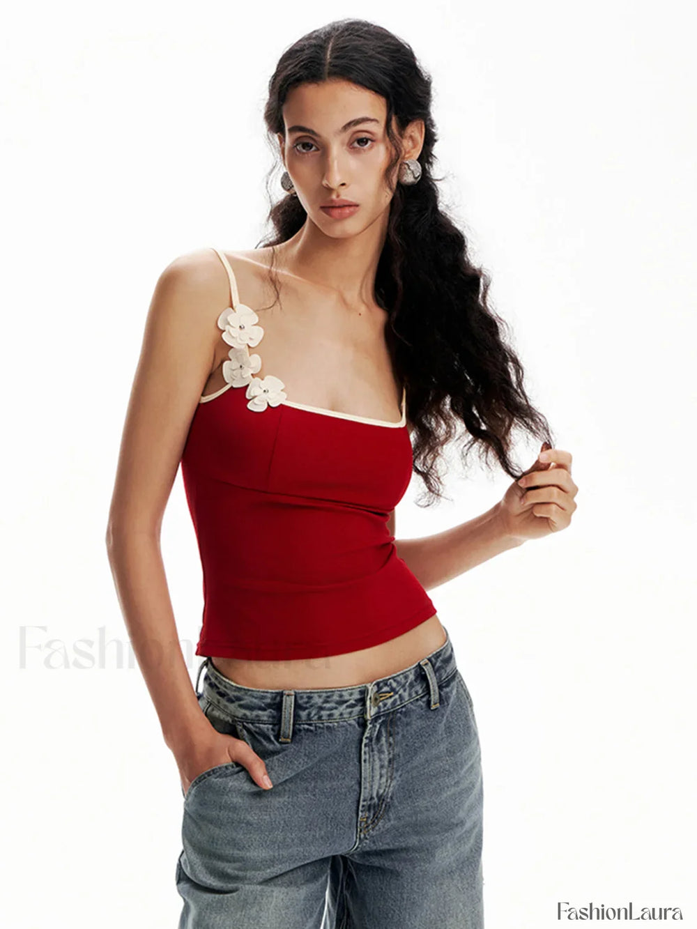 Floral Contrast Trim Bodycon Cami Top Tank Tops & Camis