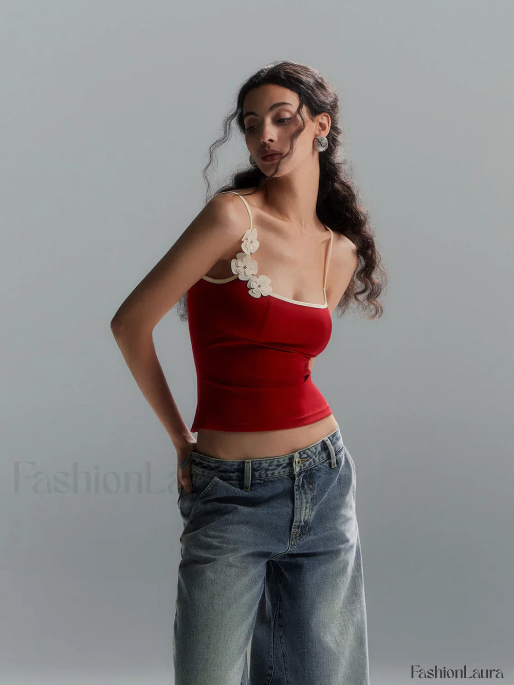 Floral Contrast Trim Bodycon Cami Top Tank Tops & Camis