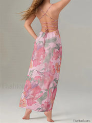 Floral Criss Cross Strap Maxi Dress