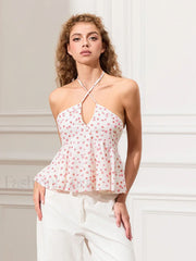 Floral Cross Halter Peplum Crop Top