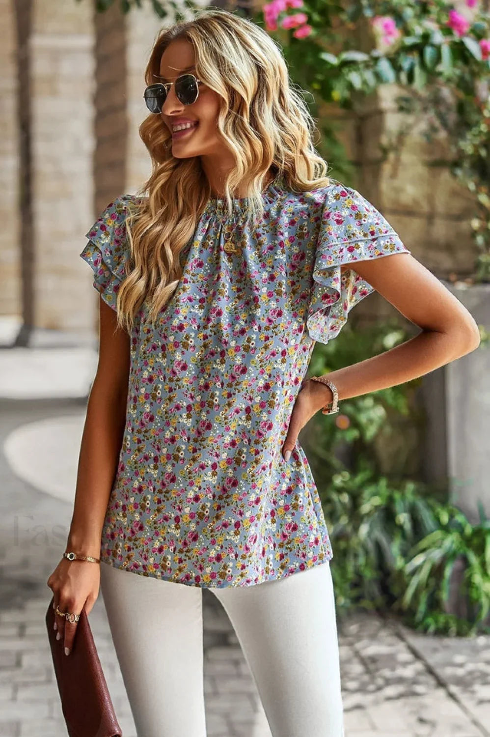 Floral Flutter Stylish Sleeve Top S / 3#