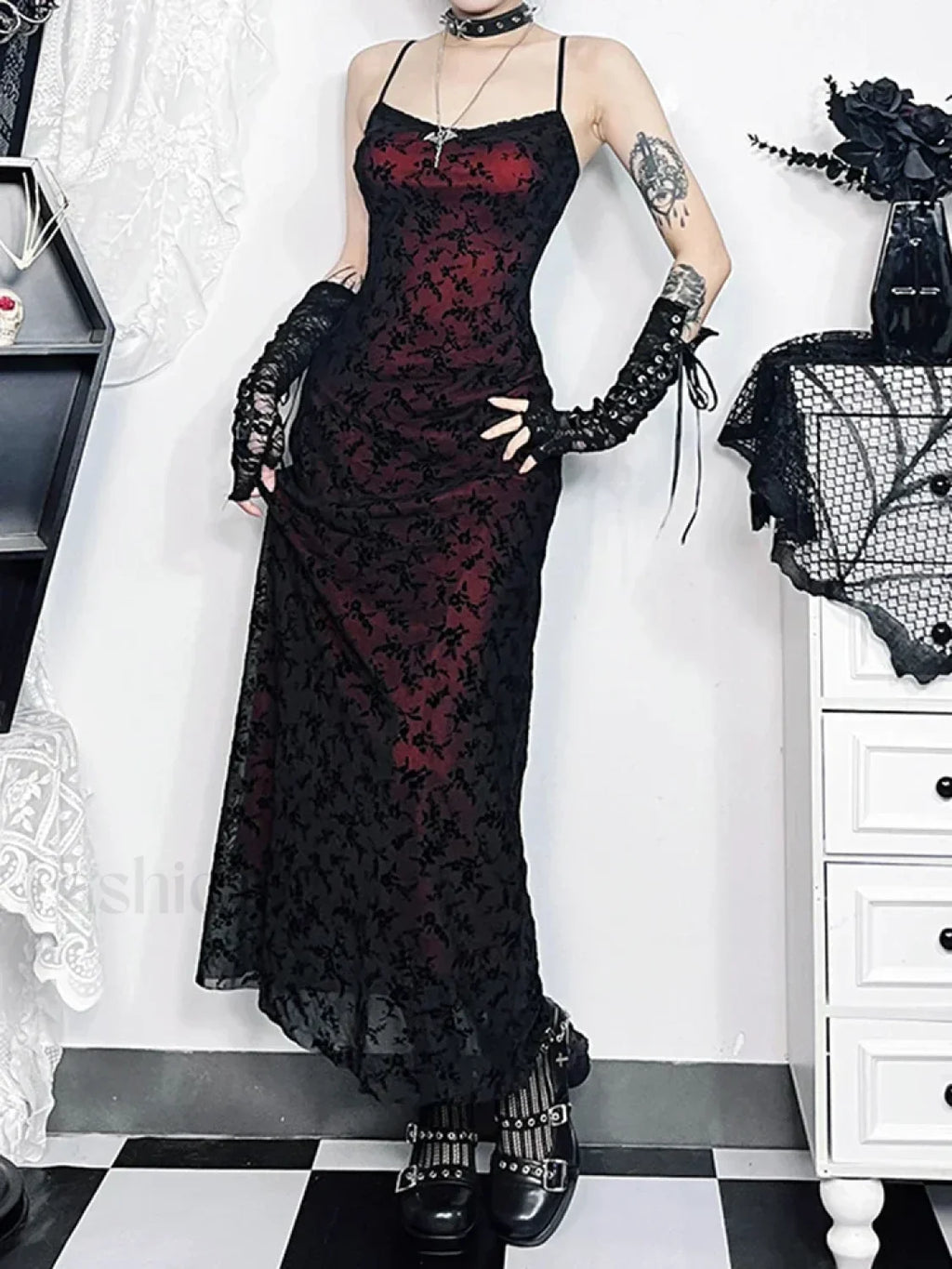 Floral Grunge Lolita Witchy Harajuku Flocking Fairy Sleeveless Vintage Camisole Dress