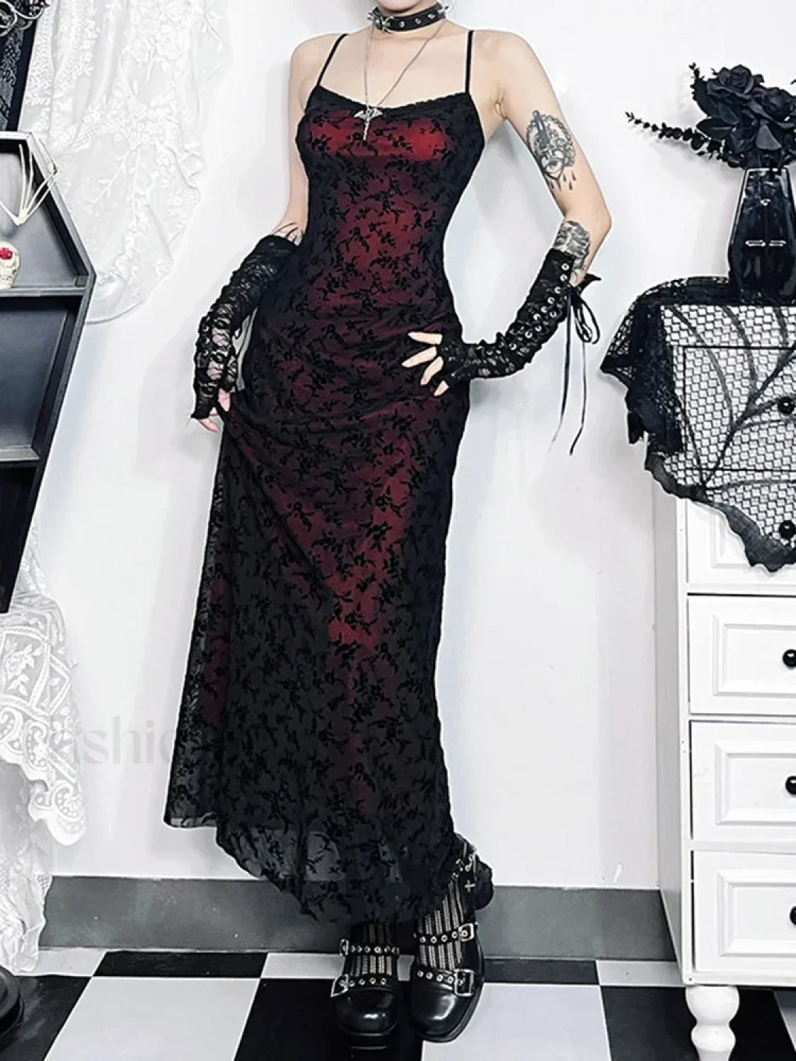 Floral Grunge Lolita Witchy Harajuku Flocking Fairy Sleeveless Vintage Camisole Dress