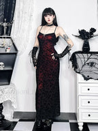 Floral Grunge Lolita Witchy Harajuku Flocking Fairy Sleeveless Vintage Camisole Dress Claret / S