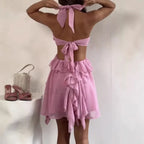 Floral Halter Pleated Mini Dress