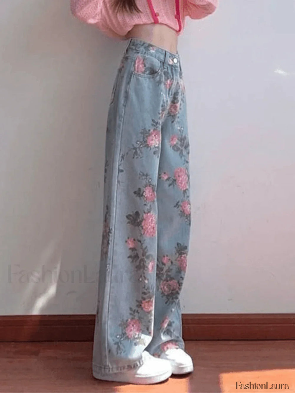 Floral High Rise Boyfriend Jeans Jeans