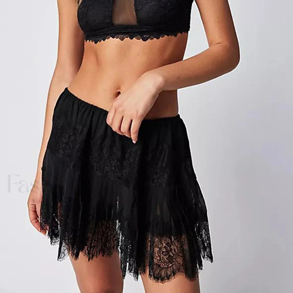 Floral Lace Patchwork Mini Skirt Black / S
