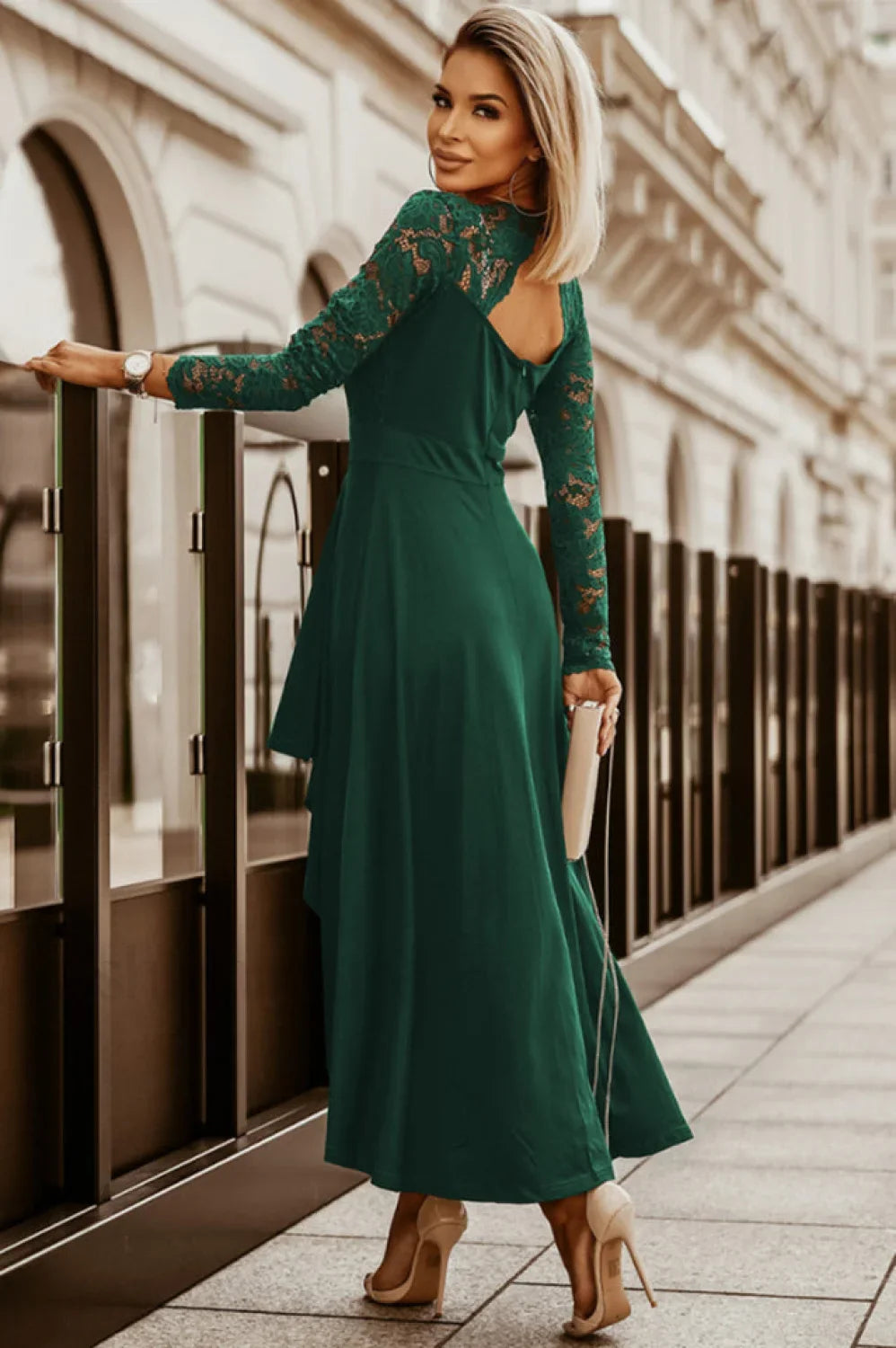 Floral Lace Satin Charming Maxi Prom Dress