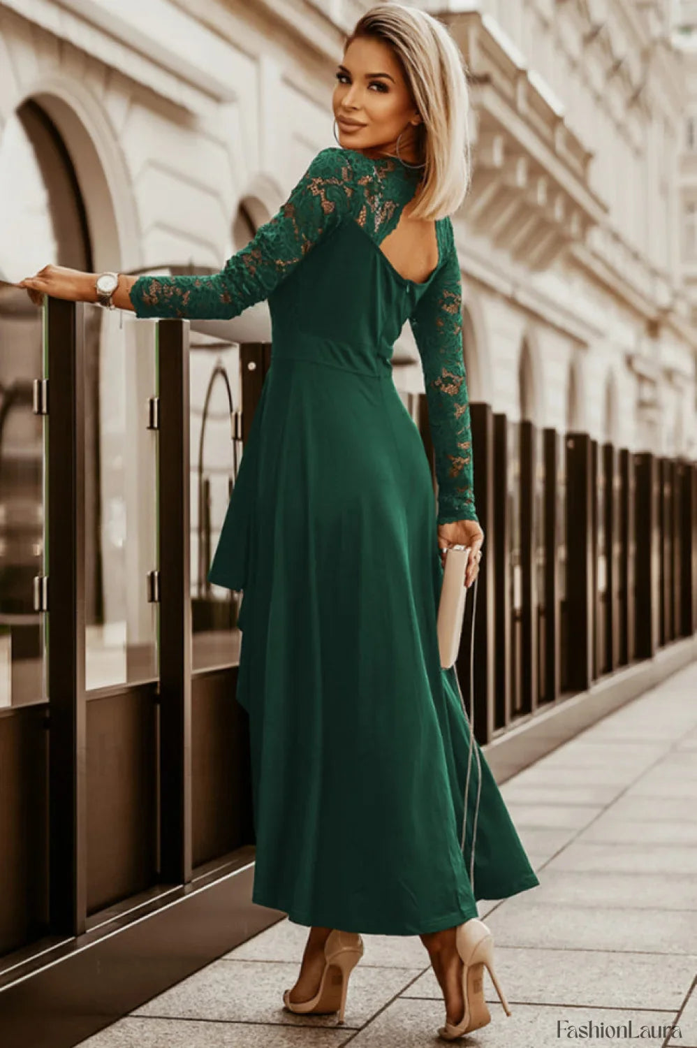 Floral Lace Satin Charming Maxi Prom Dress