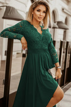 Floral Lace Satin Charming Maxi Prom Dress S / Green