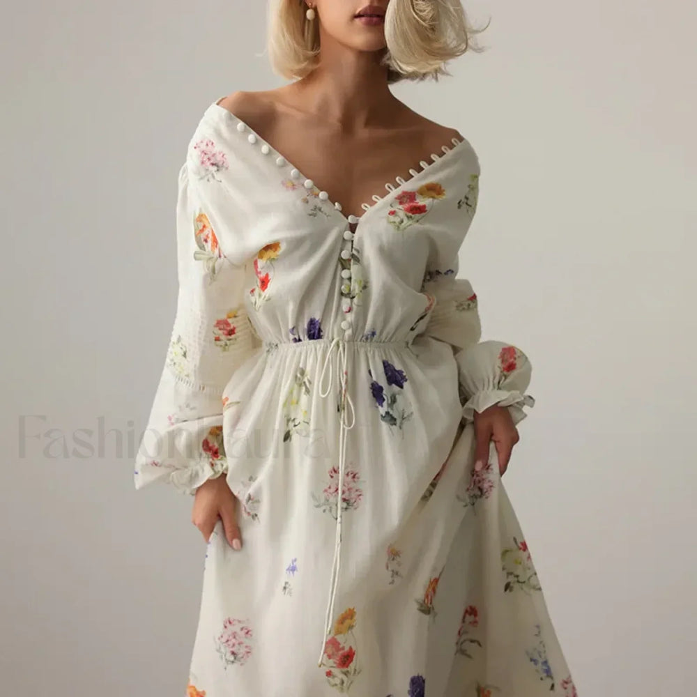 Floral Lantern Sleeve Boho Dress