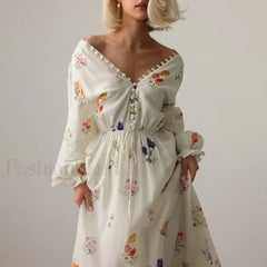 Floral Lantern Sleeve Boho Dress