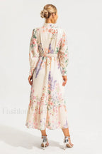 Floral Long Sleeve Charming Maxi Dress With Belt