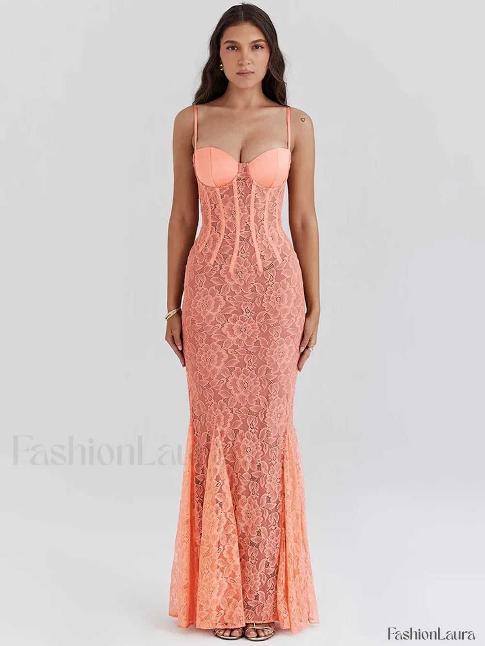 Floral Orange Spaghetti Maxi Dress Orange / S