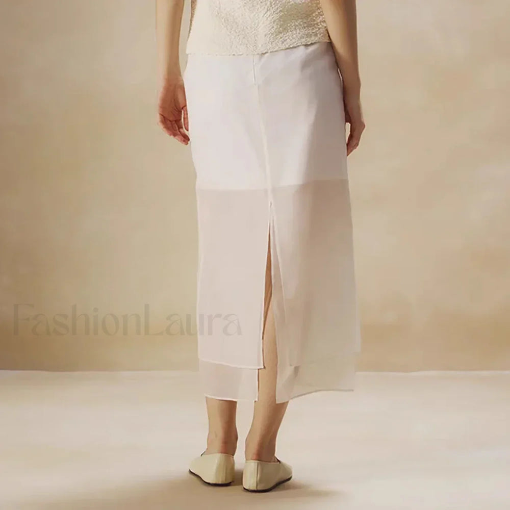 Floral Organza Back Slit Cotton Skirt