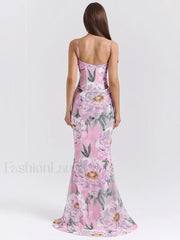 Floral Pink Spaghetti Strap Maxi Dress