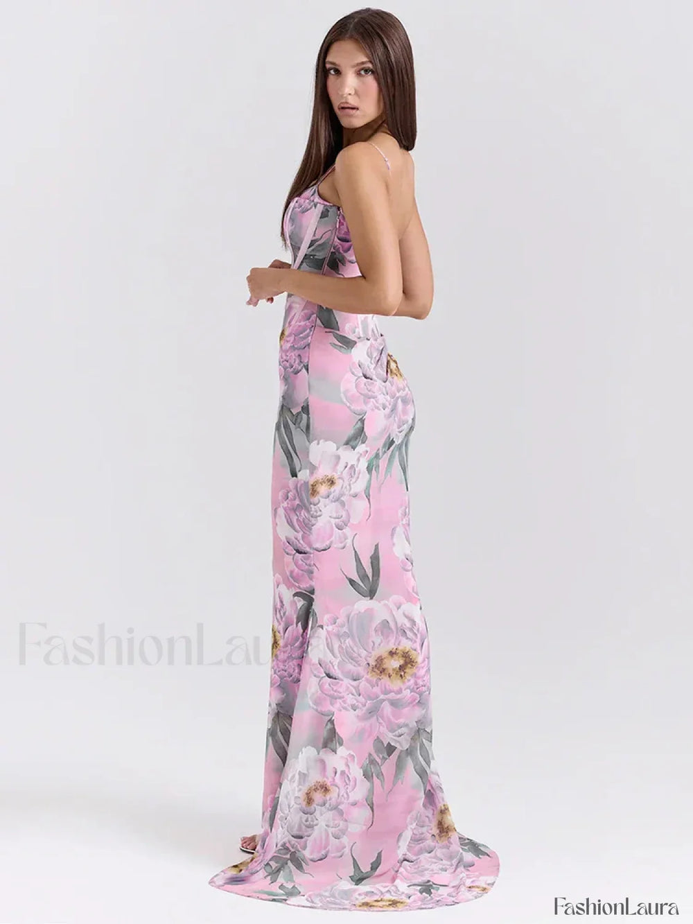 Floral Pink Spaghetti Strap Maxi Dress
