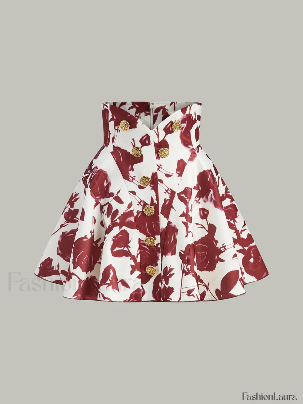 Floral Print Button Detail Skirt Red / XS Skirts