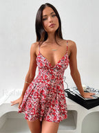 Floral Print Deep V Backless Sexy Dress Women Bodycon Floral Dress