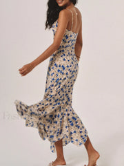 Floral Print Knotted Irregular Hem Long Dress Dresses