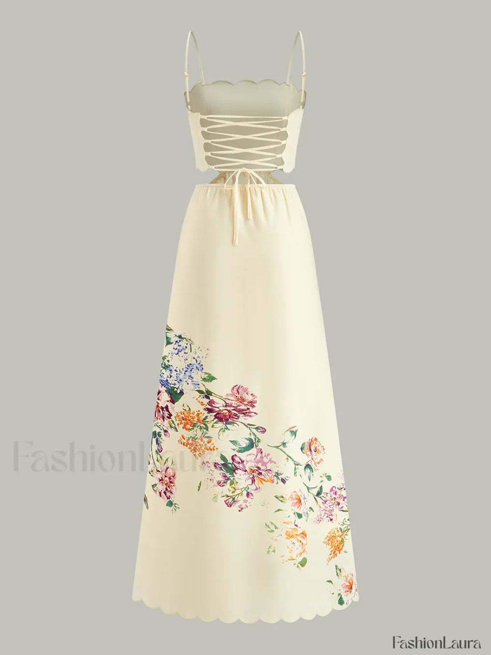 Floral Print Lace Up Back Sleeveless Dress Dresses