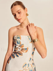 Floral Print Strapless Dress Dresses