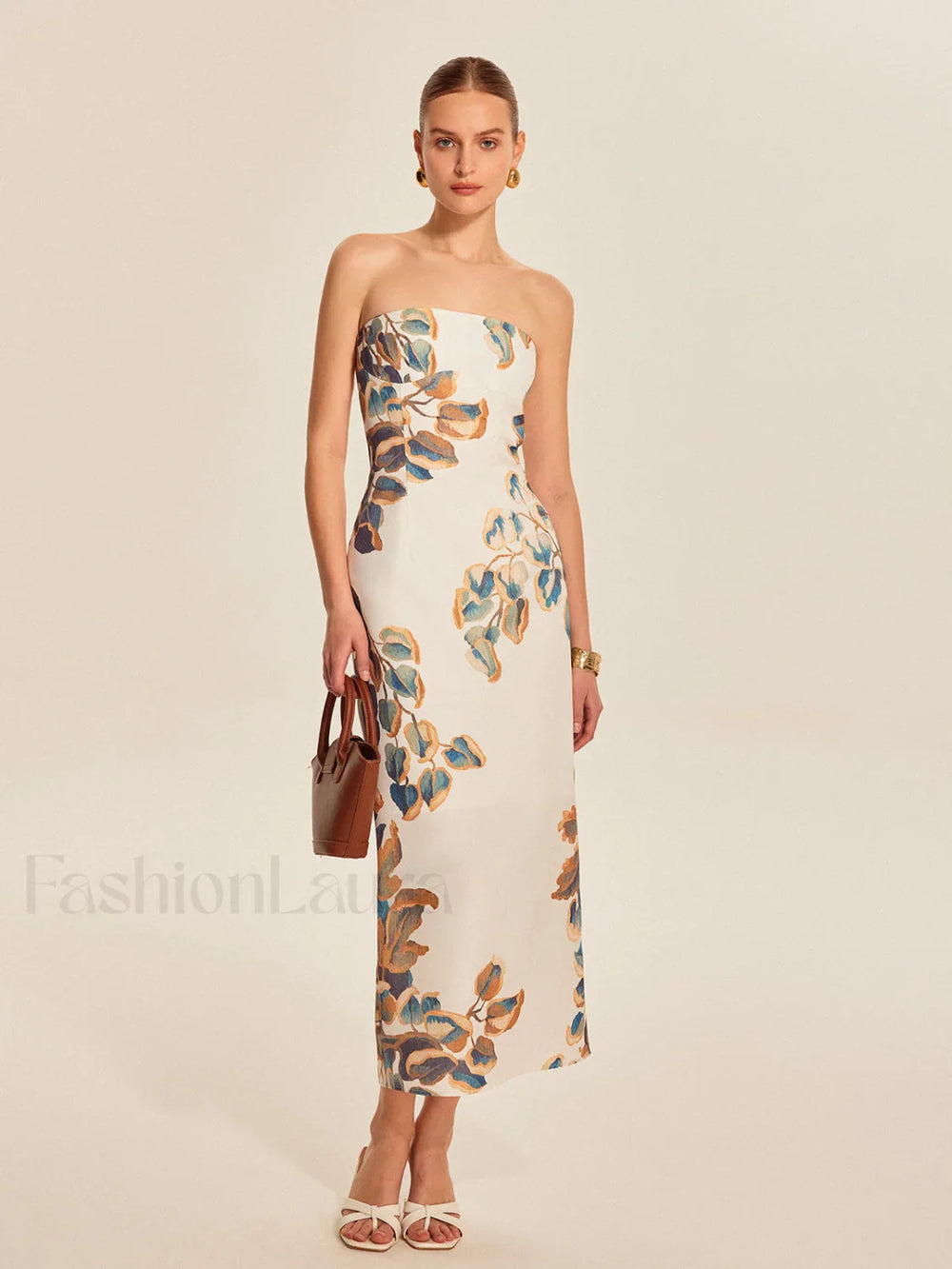 Floral Print Strapless Dress Dresses