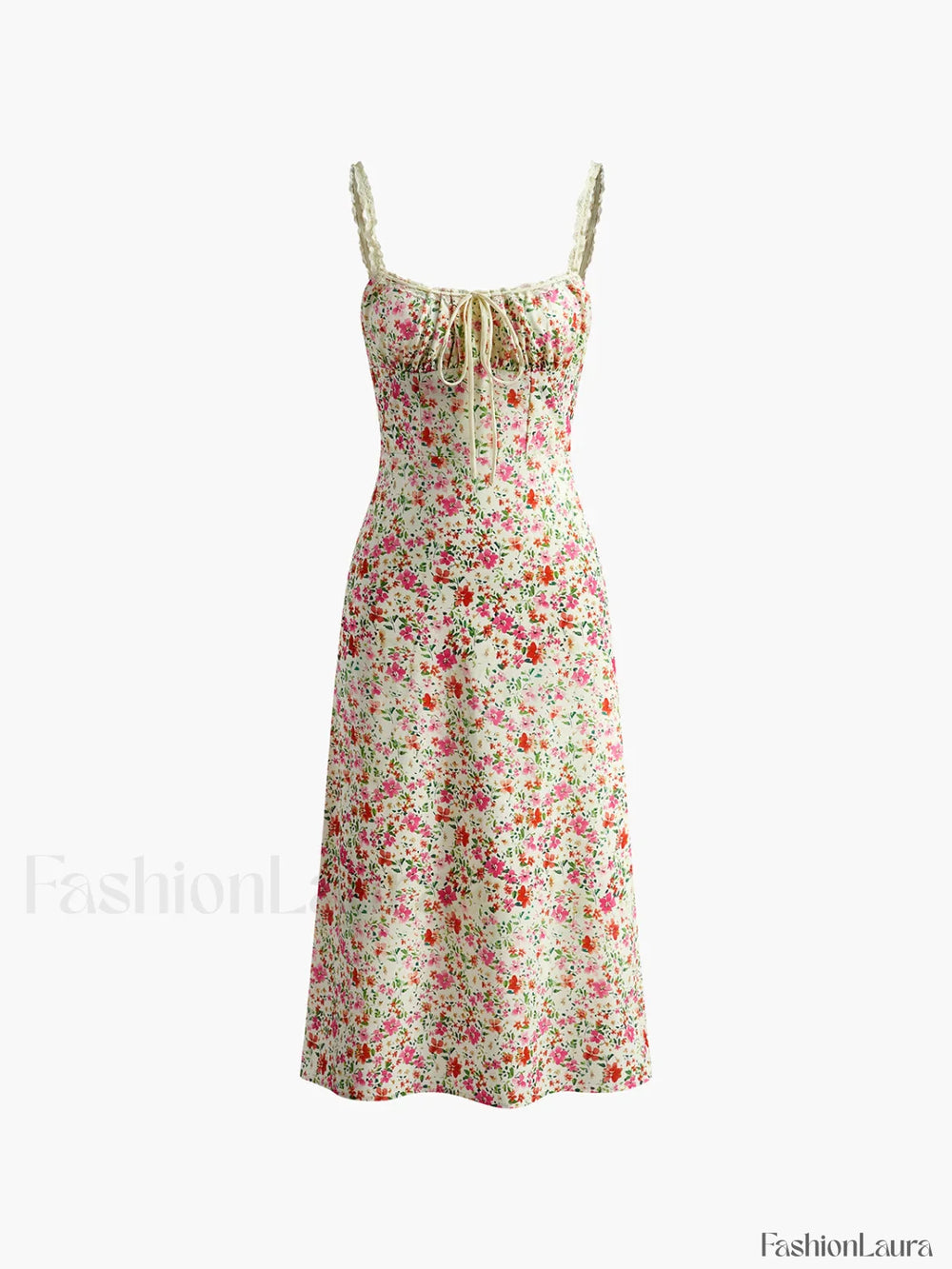 Floral Print Trim Cami Midi Dress Dresses
