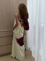 Floral Printed Strapless Off Shoulder Backless Maxi Floral Dress