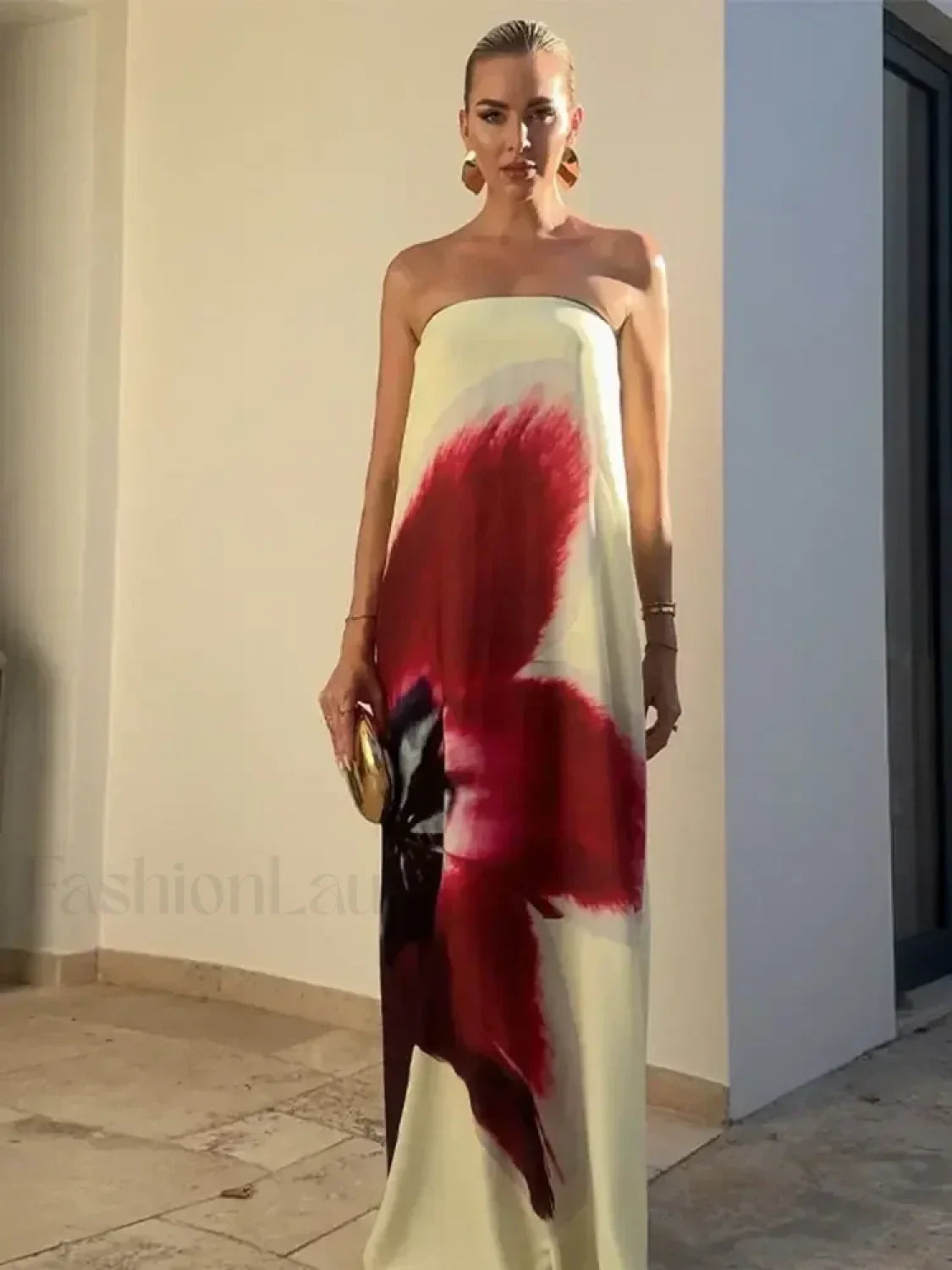 Floral Printed Strapless Off Shoulder Backless Maxi Floral Dress