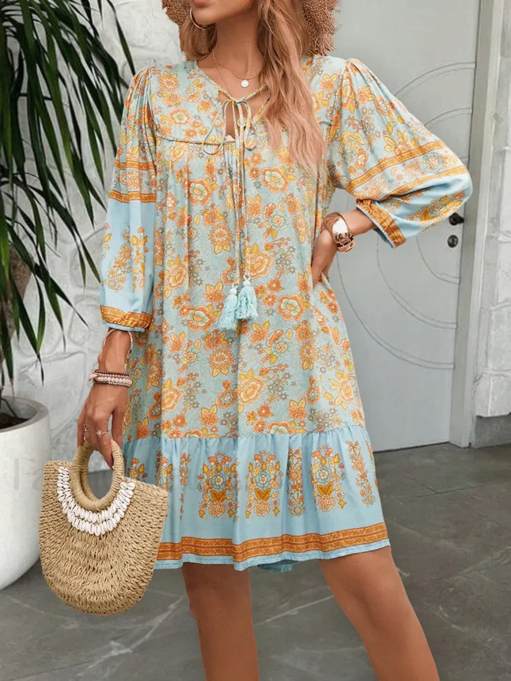 Floral Printed Tassel Boho Dress