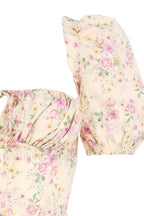 Floral Puff Sleeve Charming Boho Midi Dress