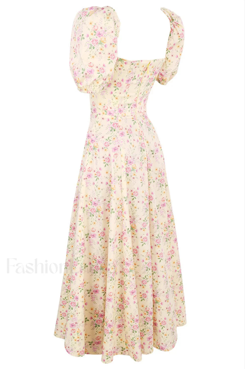 Floral Puff Sleeve Charming Boho Midi Dress