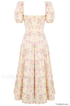 Floral Puff Sleeve Charming Boho Midi Dress