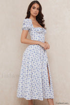 Floral Puff Sleeve Charming Boho Midi Dress