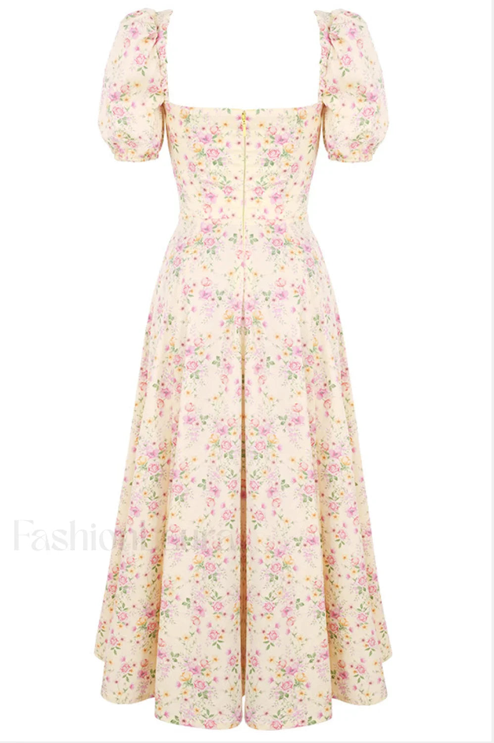 Floral Puff Sleeve Charming Boho Midi Dress