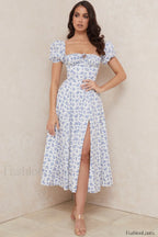 Floral Puff Sleeve Charming Boho Midi Dress